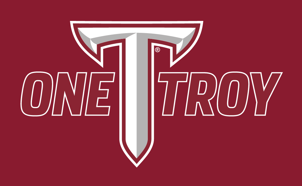 One TROY logo, color on cardinal background variant