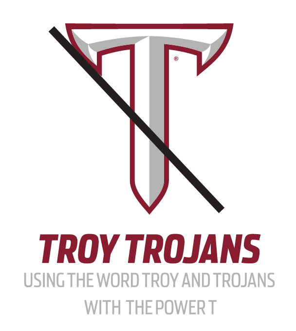 TROY logo, incorrect usage - using the word TROY and TROJANS with the Power T variant
