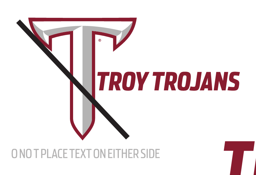 TROY logo, incorrect usage - do not place text on either side of logo variant