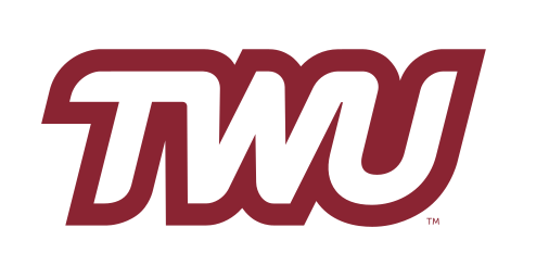 TWU wordmark, maroon outline variant, cell 31