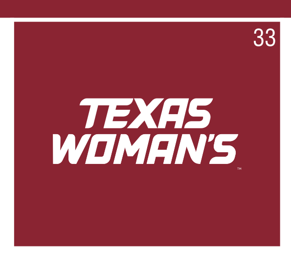 Texas Woman's wordmark, white on maroon variant, cell 33