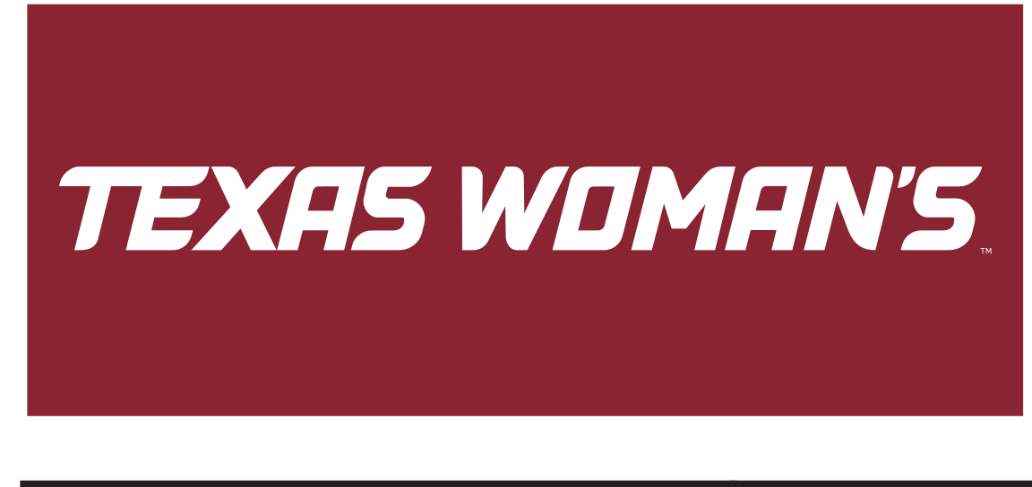 Texas Woman's wordmark, white on maroon, horizontal variant, cell 42