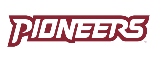 Pioneers wordmark, maroon outline variant, cell 37