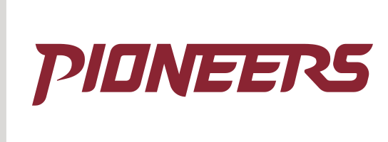 Pioneers wordmark, maroon variant, cell 38