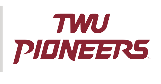 TWU Pioneers wordmark, maroon variant, cell 41