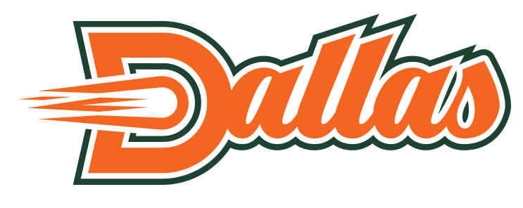 Dallas script, orange, green outline, white inner, orange tail variant, cell 159