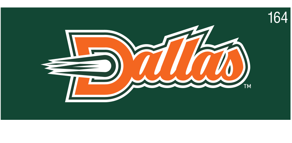 Dallas script, white, orange outline, green background, orange tail variant, cell 164