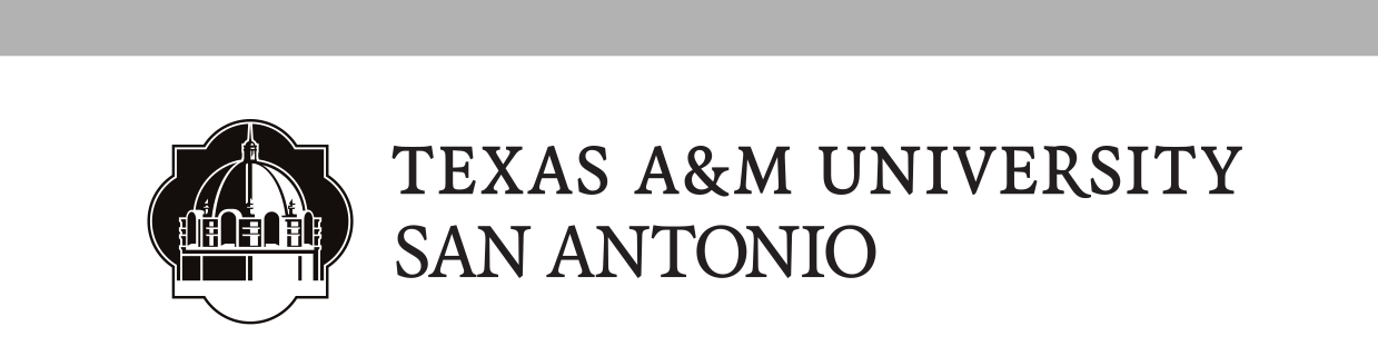 Texas A&M University-San Antonio logo, horizontal stacked, black variant, cell 9