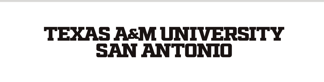 Texas A&M University San Antonio wordmark, 2-line black on white variant, cell 32