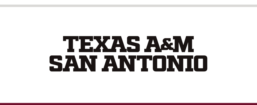 Texas A&M San Antonio wordmark, 2-line black on white variant, cell 33
