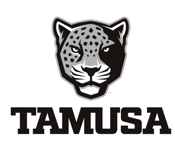 Jaguar head with TAMUSA wordmark, vertical, black variant, cell 56