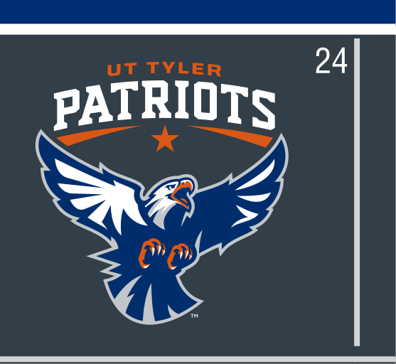 full mascot logo, blue and orange on dark variant, cell 24