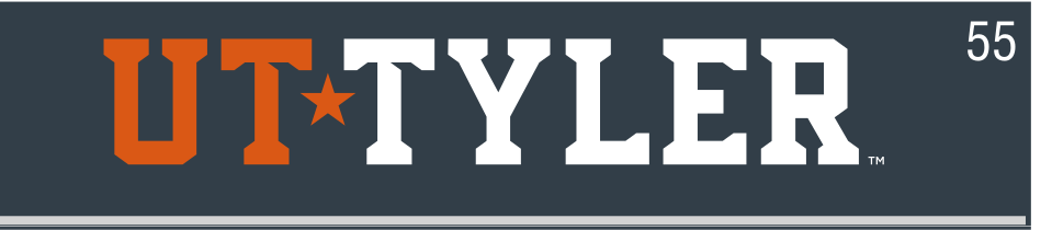 UT TYLER wordmark, blue and orange on dark variant, cell 55