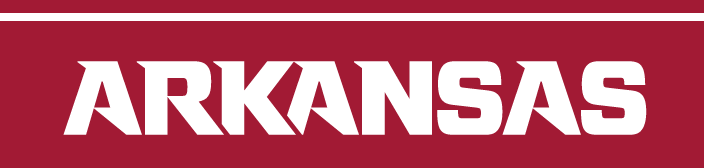 ARKANSAS wordmark, white on cardinal variant, cell 27