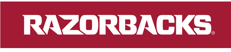 RAZORBACKS wordmark, white on cardinal variant, cell 30
