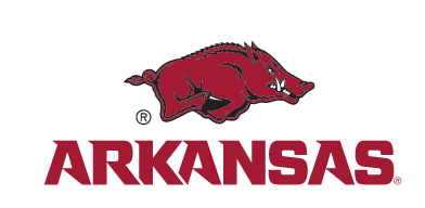 ARKANSAS wordmark with Razorback, cardinal on white variant, cell 32