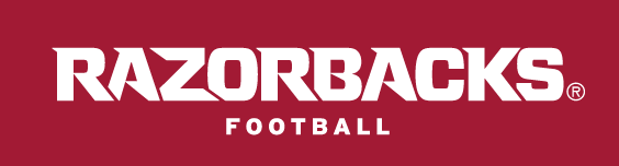 RAZORBACKS FOOTBALL wordmark, white on cardinal variant, cell 33
