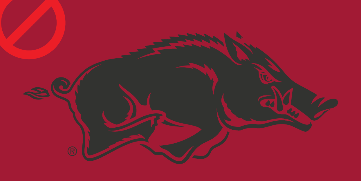 Running Razorback, black on cardinal background variant