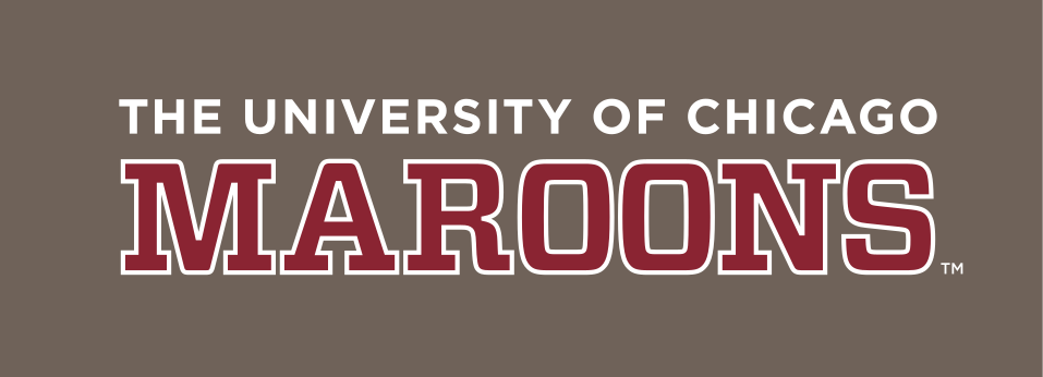 THE UNIVERSITY OF CHICAGO MAROONS wordmark, maroon/white/black on grey variant, cell 79