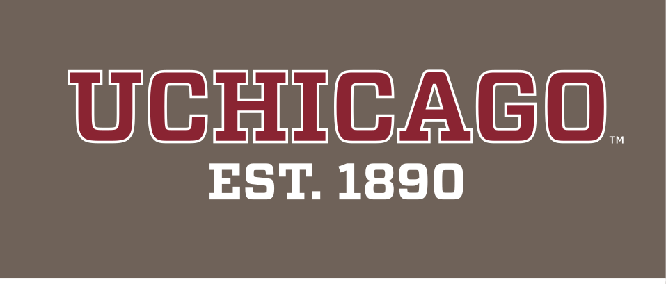 UCHICAGO EST. 1890 wordmark, maroon/white/black on grey variant, cell 87