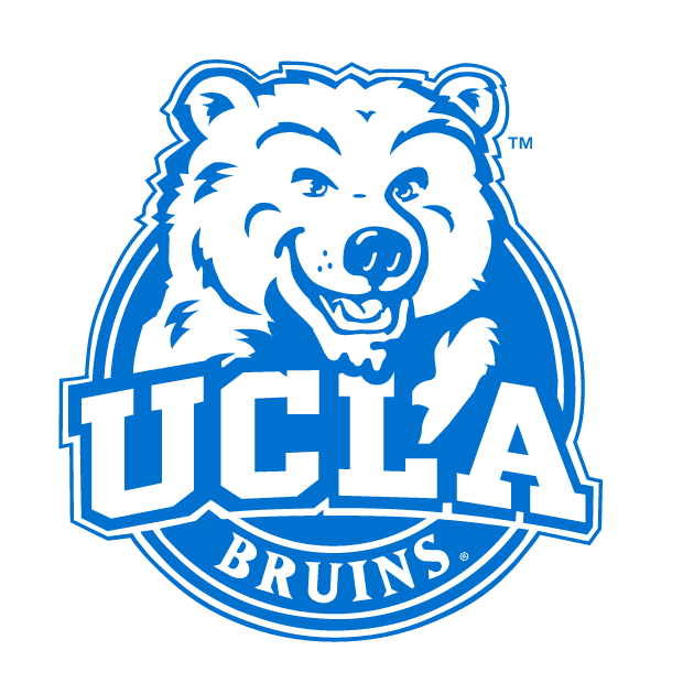 Joe Bruin Mascot Head with UCLA Bruins wordmark, blue outline variant, cell 59
