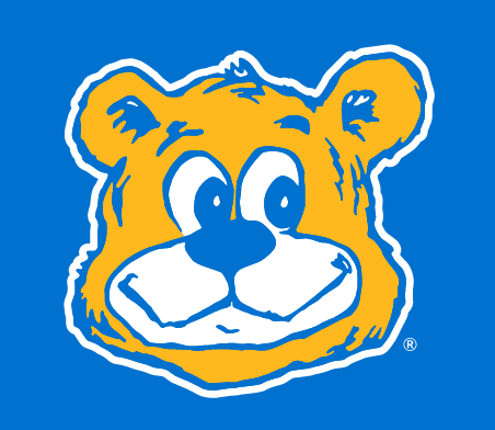 Retro Joe Bruin Mascot Head, full color on blue background variant, cell 71