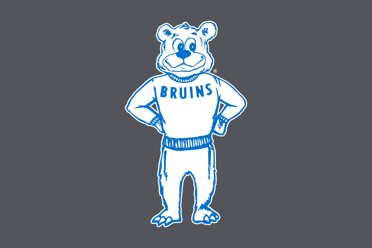 Retro Joe Bruin Mascot Full Body, white outline on dark grey background variant, cell 77