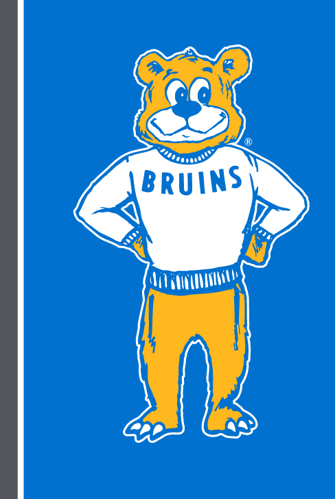Retro Joe Bruin Mascot Full Body, full color on blue background variant, cell 78