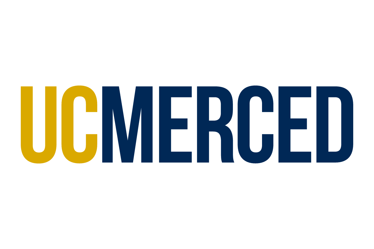 UC Merced wordmark with bobcat head, navy/gold on white variant, cell 20