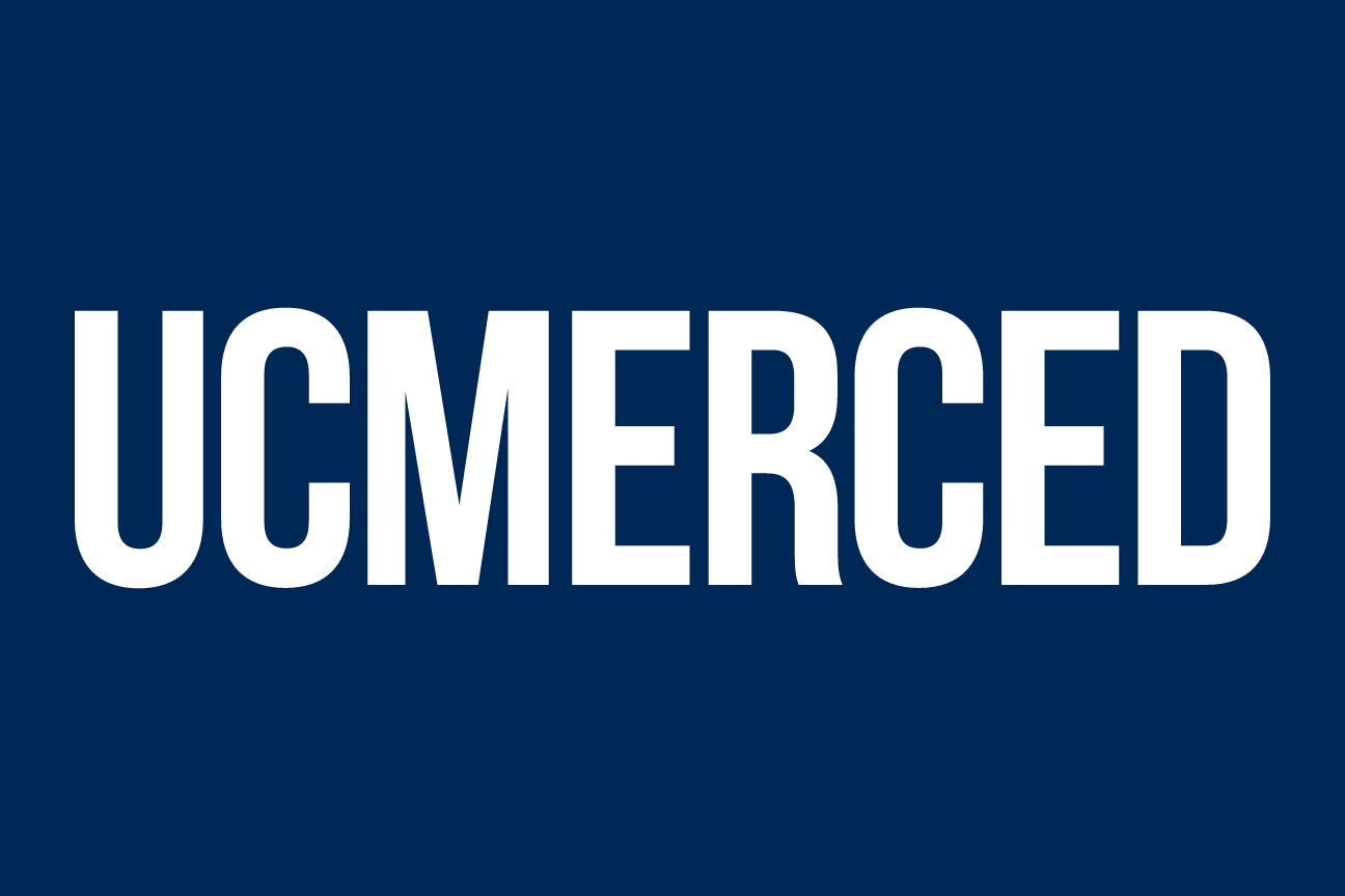 UC Merced wordmark with bobcat head, gold on navy variant, cell 25
