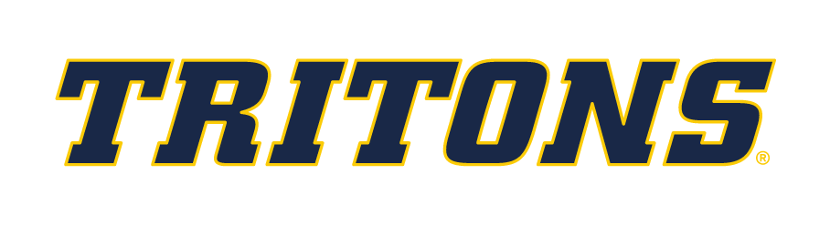 TRITONS wordmark, navy with yellow outline variant, cell 24