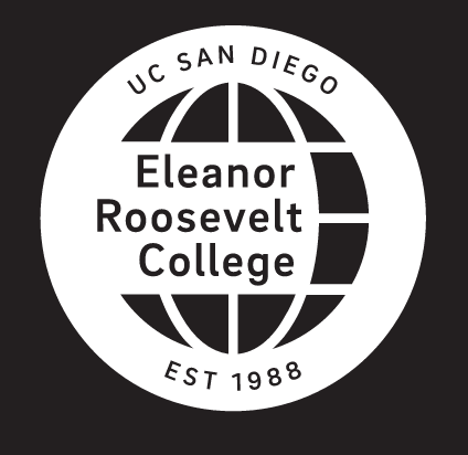 Eleanor Roosevelt College seal, white on black variant, cell 67