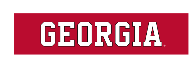 GEORGIA wordmark, white/black outline on red variant
