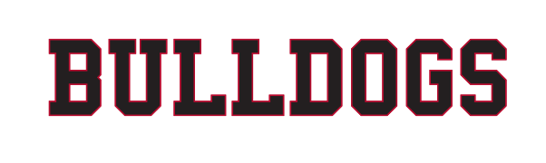 BULLDOGS wordmark, black/red outline variant