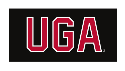 UGA wordmark, white/black outline on black variant