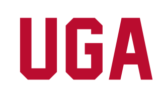 UGA wordmark, red/white outline variant