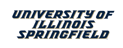 University of Illinois Springfield wordmark, stacked blue variant, cell 13