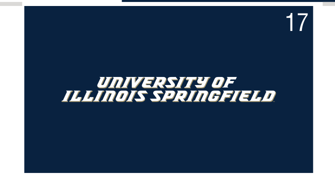 University of Illinois Springfield wordmark, horizontal white on blue variant, cell 17