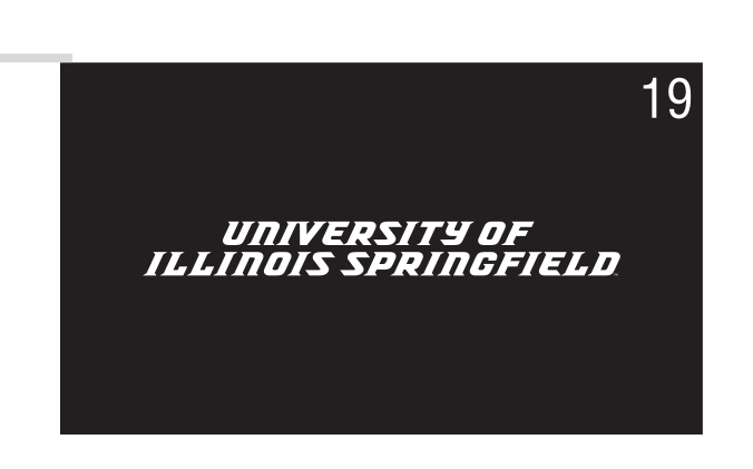 University of Illinois Springfield wordmark, horizontal white on black variant, cell 19