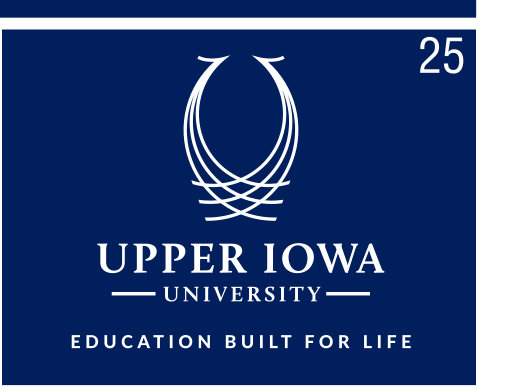 Institutional mark with tagline, white on blue variant, cell 25