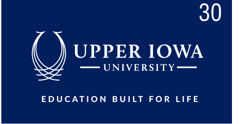 Horizontal institutional mark with tagline, white on blue variant, cell 30
