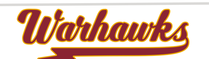 Warhawks script wordmark, maroon and gold variant, cell 9