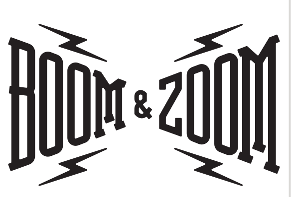 BOOM & ZOOM wordmark, black and white variant, cell 22