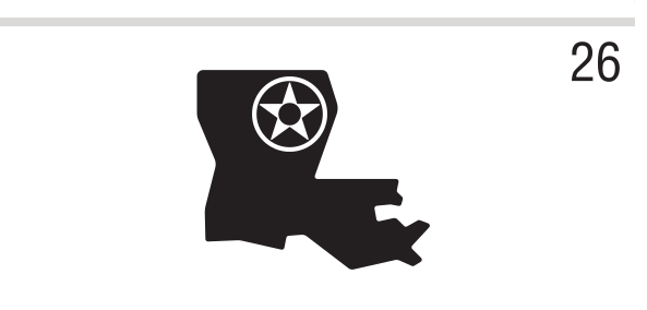 Louisiana state outline with star logo, black on white variant, cell 26