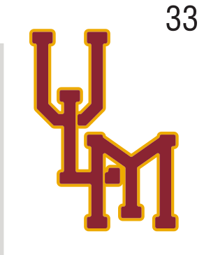 ULM interlocking letters, maroon and gold variant, cell 33