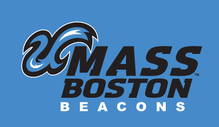 UMass Boston Beacons secondary logo, full color on blue background variant, cell 7