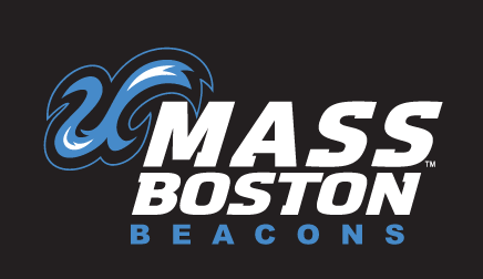 UMass Boston Beacons secondary logo, full color on black background variant, cell 8
