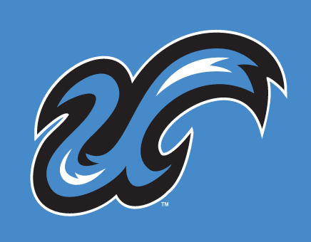 UMass Boston Beacons lettermark, full color on blue background variant, cell 22