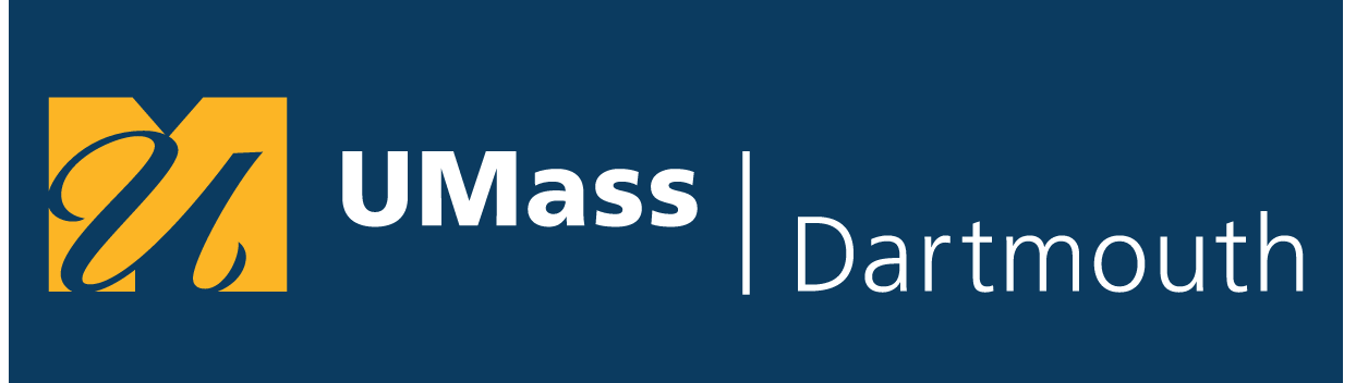 UMass Dartmouth logo, color, horizontal, reverse variant, cell 6