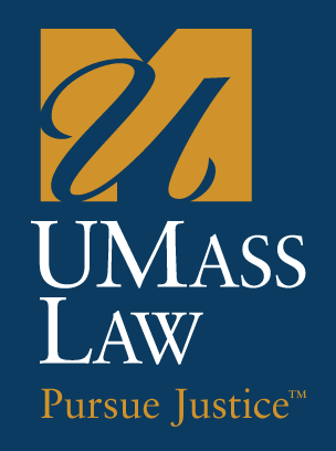UMass Law Pursue Justice stacked, reverse color variant, cell 10